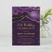 大人っぽい紫とゴールドの輝きアゲート21歳の誕生日 招待状 (スタンド正面)