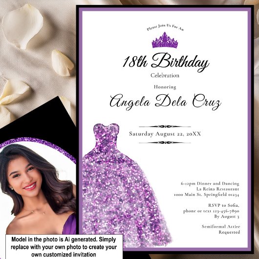 大人っぽい紫のドレス 18歳の誕生日デビュー 招待状