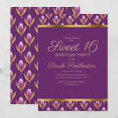 大人っぽい紫の花とゴールドのSweet 16 誕生日 招待状 (正面/裏面)