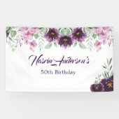 大人っぽい紫の花の誕生日招待状 横断幕 (横)