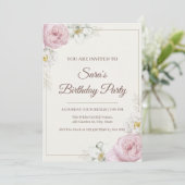 大人っぽい花の誕生日招待状 招待状 (スタンド正面)