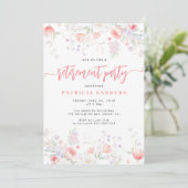 大人っぽい花柄のピンクの退職お祝いパーティー 招待状 (スタンド正面)