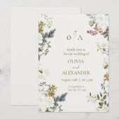 大人っぽい花柄の結婚式招待状テンプレート 招待状 (正面/裏面)
