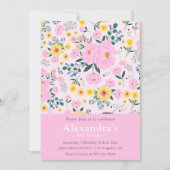 大人っぽい花柄の華やかなピンクの67歳の誕生日招待状 招待状 (正面)