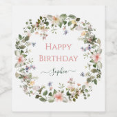 大人っぽい花柄の誕生日 - ワインラベル オーダーメイド (シングルラベル)