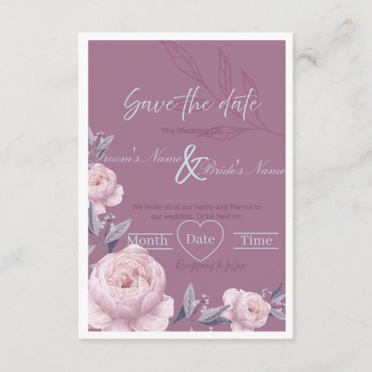 大人っぽい花柄の"Save the Date"結婚式招待状 招待状 (正面)
