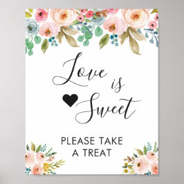 大人っぽい花柄のLove Is Sweetデザートサイン ポスター