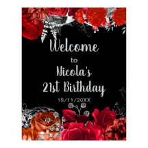 大人っぽい赤とシルバーの花 誕生日パーティー 