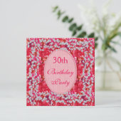 大人っぽい赤とピンクの花とダイヤモンドの30歳の誕生日 招待状 (スタンド正面)