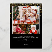 大人っぽい赤と金のクリスマスオーナメントのフォトカード 3枚の写真用 箔シーズンカード (裏面)