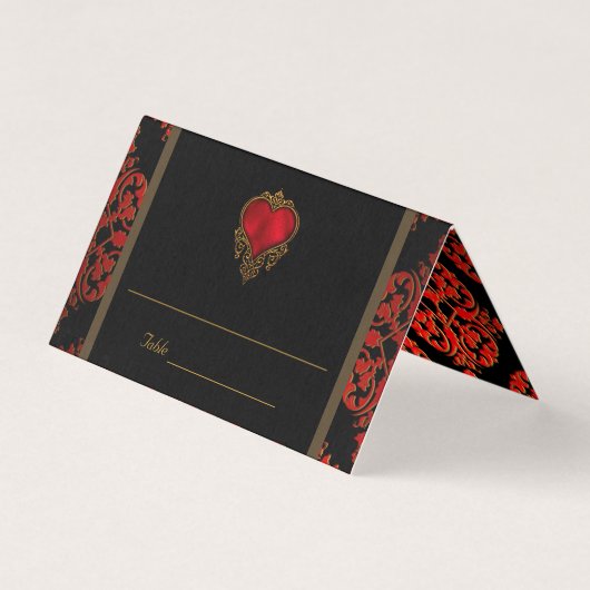 大人っぽい赤黒ゴールドの結婚式テーブルプレイスカード (正面)
