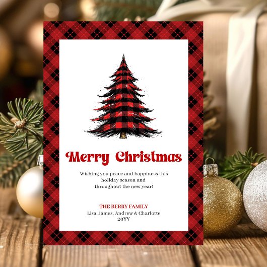 大人っぽい赤黒チェックのクリスマスグリーティングカード シーズンカード