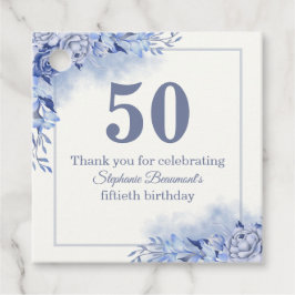 大人っぽい青いバラの花の女性の50歳の誕生日  フェイバータグ