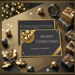 大人っぽい黒とゴールドの企業クリスマスカード リボン付き シーズンカード