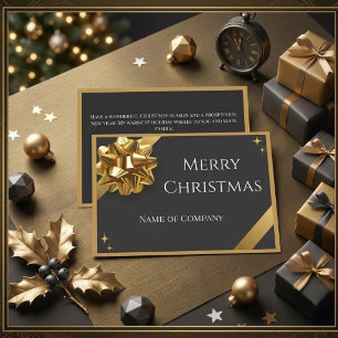 大人っぽい黒とゴールドの企業クリスマスカード リボン付き シーズンカード