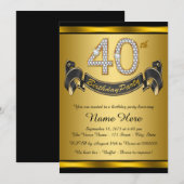 大人っぽい黒とゴールドの40歳の誕生日パーティー 招待状 (正面/裏面)