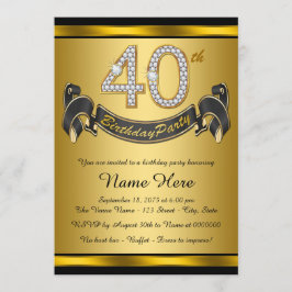 大人っぽい黒とゴールドの40歳の誕生日パーティー 招待状