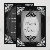 大人っぽい黒とシルバーのSweet16 招待状 (正面/裏面)