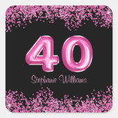 大人っぽい黒とピンクのラメ 40歳の誕生日 スクエアシール (正面)