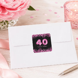 大人っぽい黒とピンクのラメ 40歳の誕生日 スクエアシール