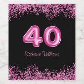 大人っぽい黒とピンクのラメ 40歳の誕生日 ワインラベル (シングルラベル)