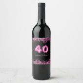 大人っぽい黒とピンクのラメ 40歳の誕生日 ワインラベル (正面)