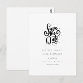 大人っぽい黒と白のスクリプト体フォントの結婚式日程カード ポストカード (正面/裏面)