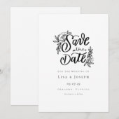 大人っぽい黒と白のスクリプト体Save the Date 招待状 (正面/裏面)