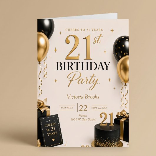 大人っぽい黒と金の21歳の誕生日パーティー 招待状