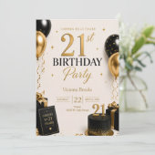 大人っぽい黒と金の21歳の誕生日パーティー 招待状 (スタンド正面)