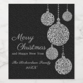 大人っぽい黒と銀のクリスマスデザイン ワインラベル (シングルラベル)