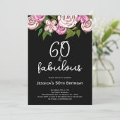大人っぽい黒の花柄で60歳の誕生日をお祝い 招待状 (スタンド正面)