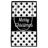 大人っぽい黒白ドット柄 メリークリスマス スモールペーパーバッグ (正面)
