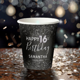 大人っぽい21歳の誕生日 黒とローズゴールドのラメ パ 紙コップ