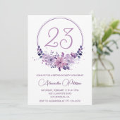 大人っぽい23歳の誕生日招待状 花柄 紫 招待状 (スタンド正面)