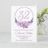 大人っぽい32歳の誕生日招待状 花 フラワー 紫 招待状 (スタンド正面)