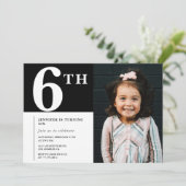 大人っぽい6歳の誕生日招待状 ブラックシックフォト 招待状 (スタンド正面)