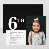 大人っぽい6歳の誕生日招待状 ブラックシックフォト 招待状 (正面/裏面)