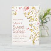 大人っぽいSweet Sixteenの招待状|ゴールドの花模様と蝶 招待状 (スタンド正面)