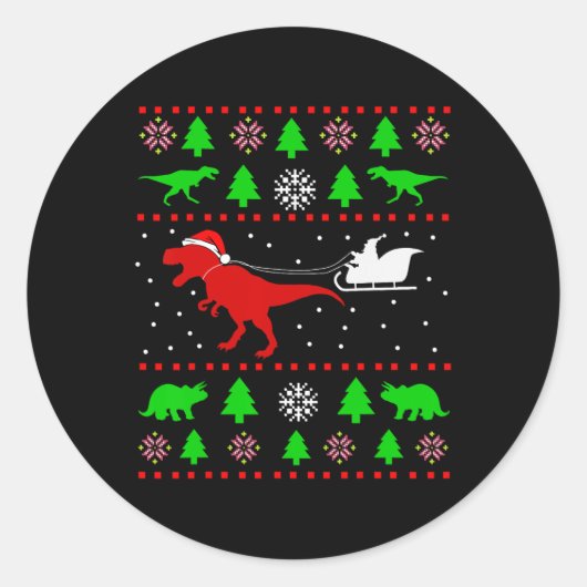 大人と子供のための恐竜の醜いクリスマスセーター ラウンドシール (正面)