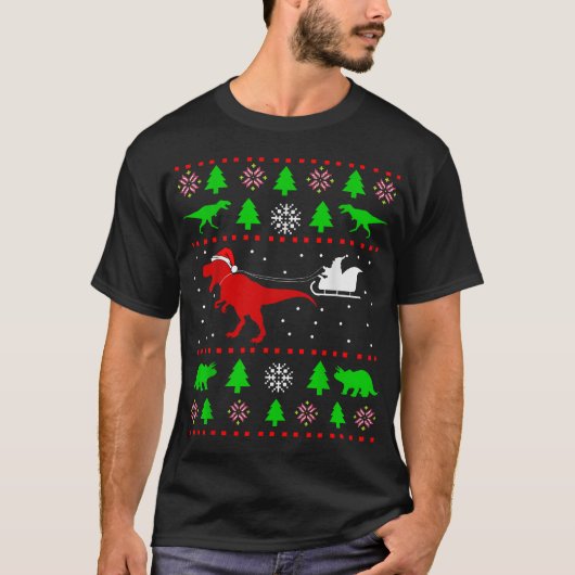 大人と子供のための恐竜の醜いクリスマスセーター Tシャツ (正面)
