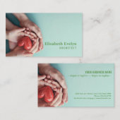 大人と子供の手がアクアに赤いハートを保持 名刺 (正面/裏面)