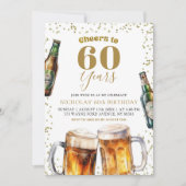 大人になって60歳の誕生日おめでとう エレガント ゴールド ビール 招待状 (正面)