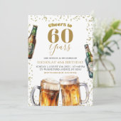 大人になって60歳の誕生日おめでとう エレガント ゴールド ビール 招待状 (スタンド正面)