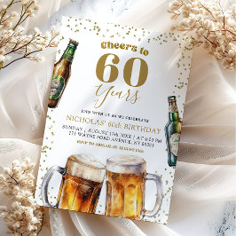 大人になって60歳の誕生日おめでとう エレガント ゴールド ビール 招待状