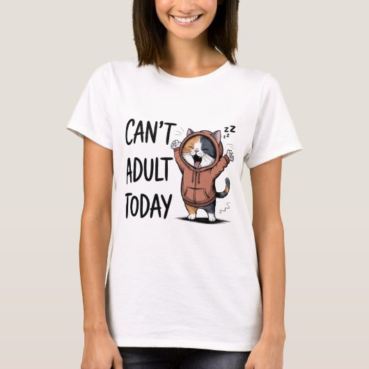 "大人になるのやめます" 可愛いネコ 女性用 Tシャツ (正面)