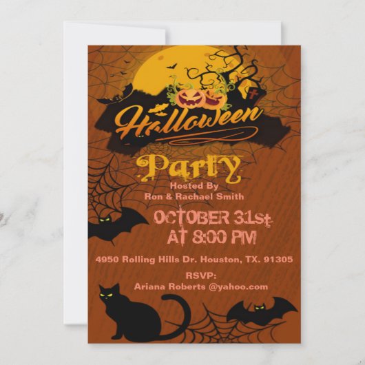 大人のこうもりと猫ハロウィン招待状 招待状 (正面)