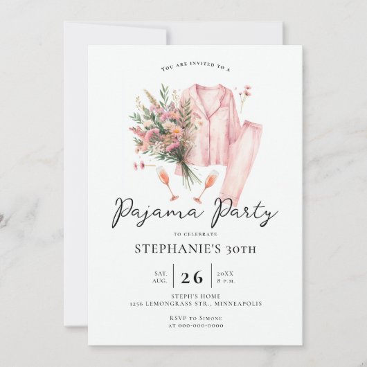 大人のそりのパーティー野生の花30歳の誕生日 招待状 (正面)