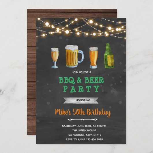 大人のためのビールとバーベキュー パーティーへの招待 招待状 (正面/裏面)