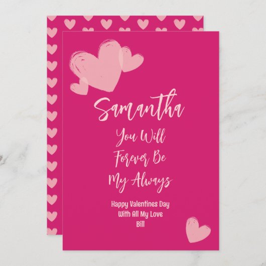 大人のためのミニマルはっきりしたリストピンク甘いバレンタイン シーズンカード (正面/裏面)